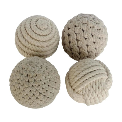 Beige 4" Handmade Decorative Ball Jute Rope Orbs & Vase Filler with Varying Designs (4 Count)
