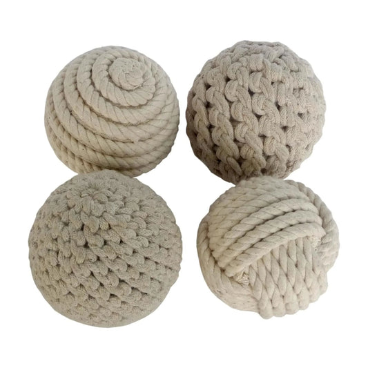 Beige 4" Handmade Decorative Ball Jute Rope Orbs & Vase Filler with Varying Designs (4 Count)
