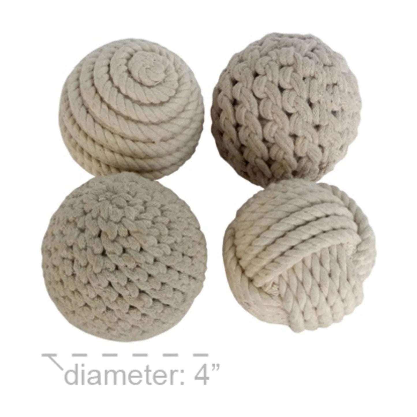 Beige 4" Handmade Decorative Ball Jute Rope Orbs & Vase Filler with Varying Designs (4 Count)