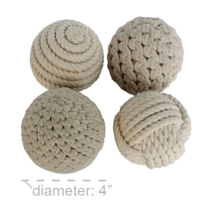 Beige 4" Handmade Decorative Ball Jute Rope Orbs & Vase Filler with Varying Designs (4 Count)