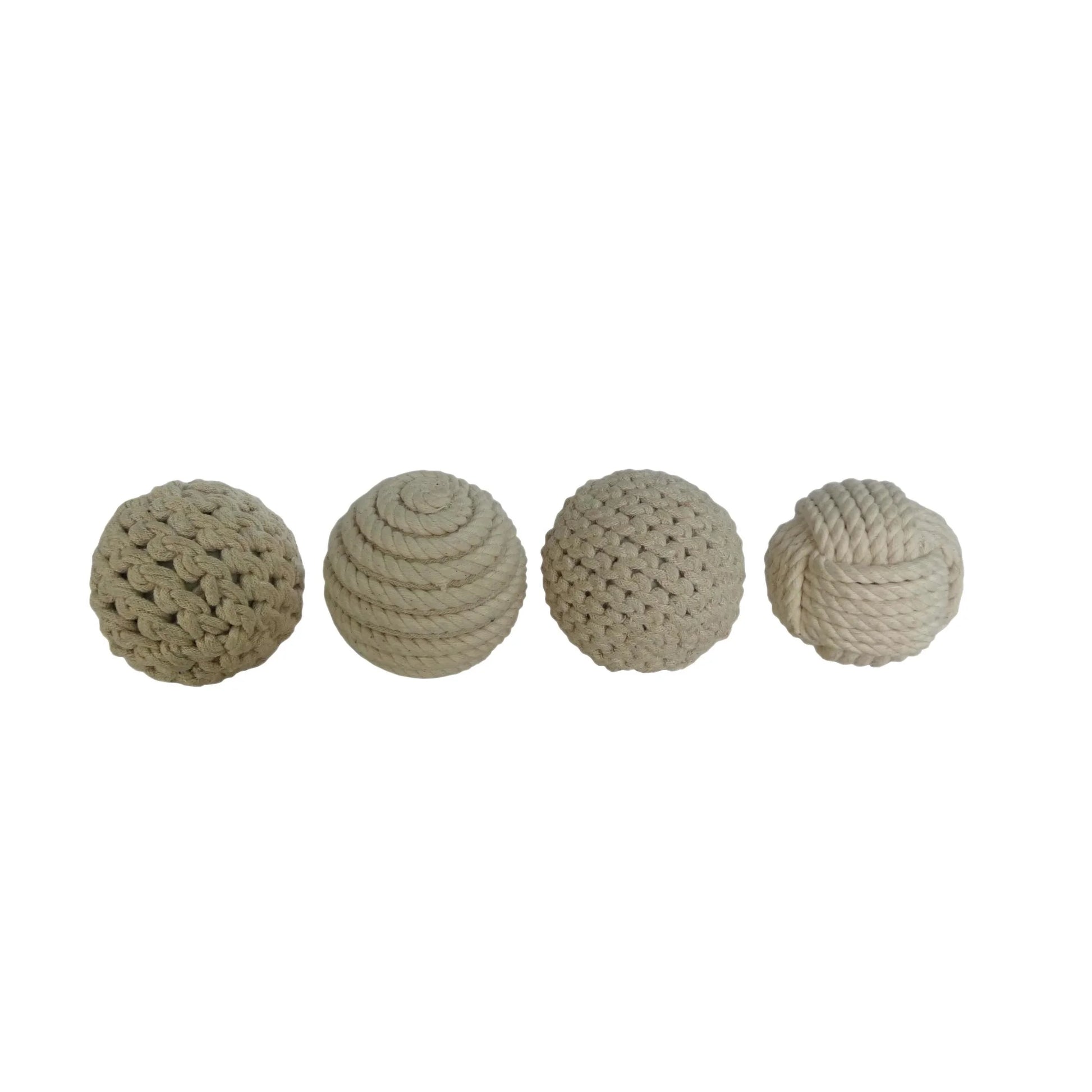 Beige 4" Handmade Decorative Ball Jute Rope Orbs & Vase Filler with Varying Designs (4 Count)
